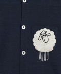 Boy Sheep Embroidered Cotton Shirt - Blue